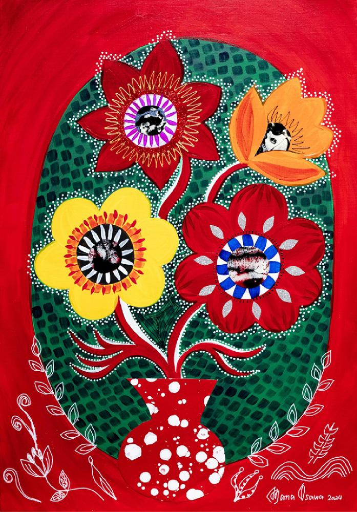 "Anemone with Flower vase Oval GREEN 2024"
